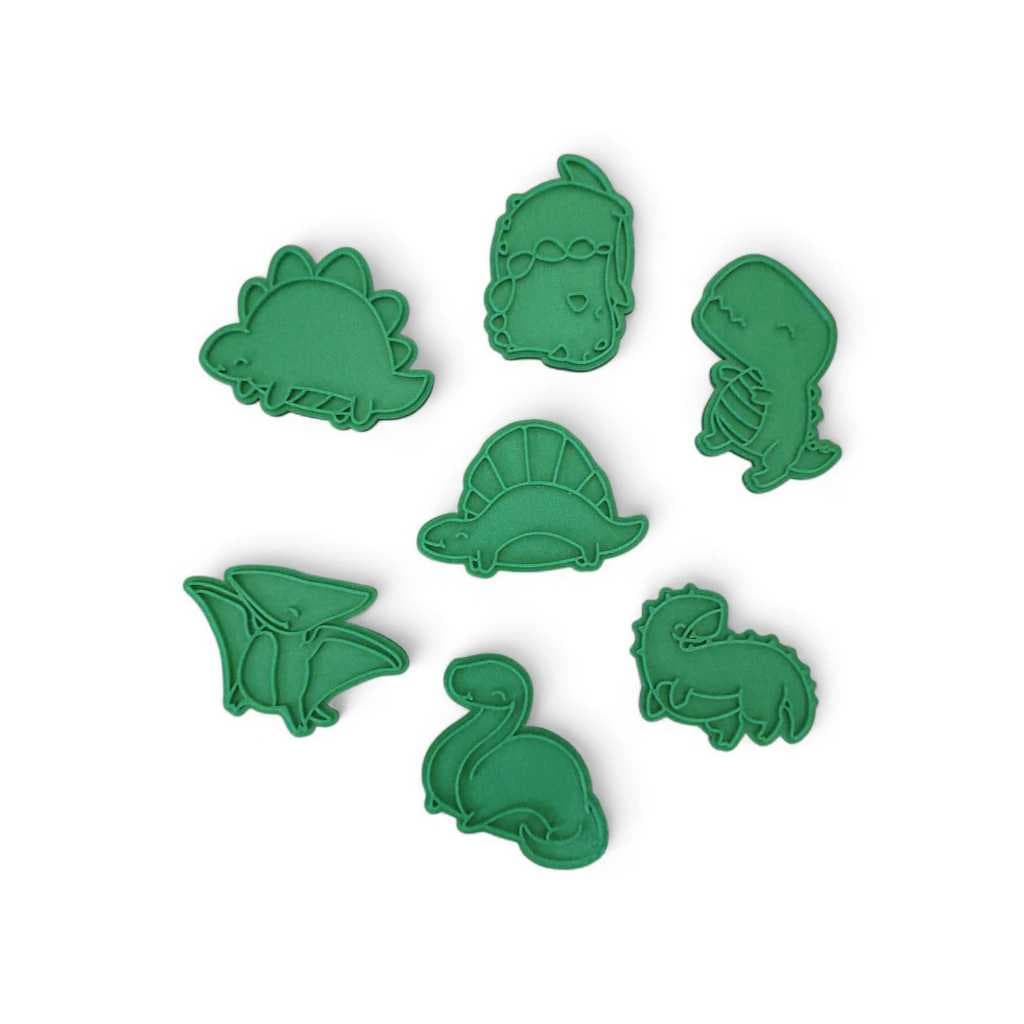 Kit com 7 Carimbos e Cortadores de Dinossauros para Biscoitos - Massinha de Modelar