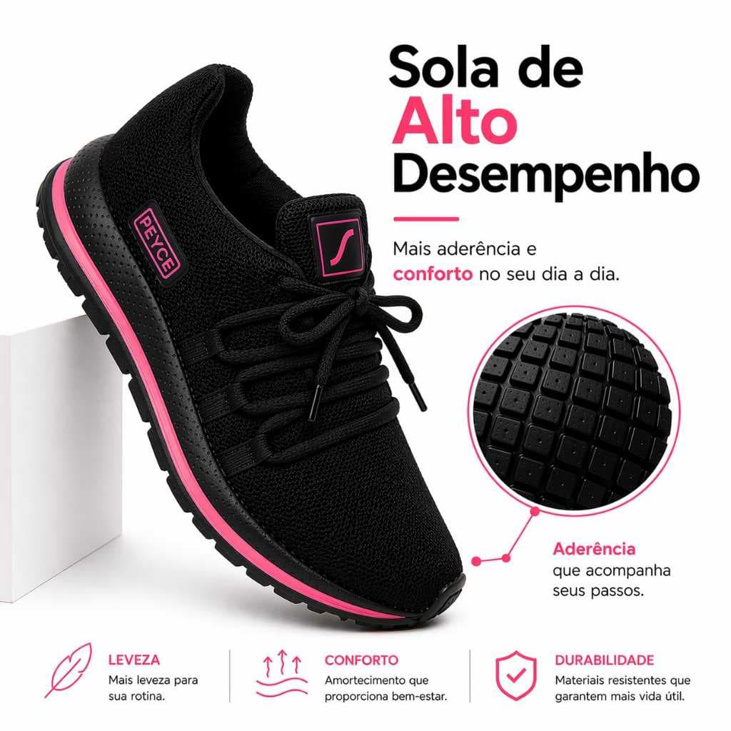 Tênis Peyce Feminino Super Leve Macio Esportivo Fitness Casual Confortável Caminhada Dia a Dia