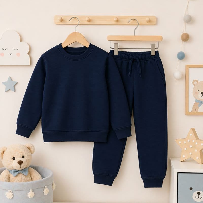 Conjunto de Moletom Infantil Blusa Gola Careca Lisa e Calça Moletom Azul Marinho Escola Menino e Menina