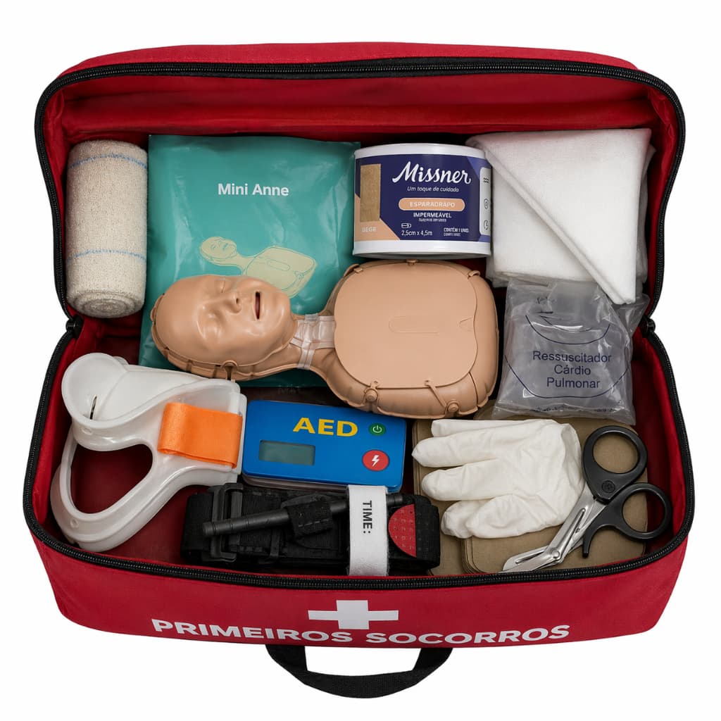 Kit Treinamento Primeiros Socorros Treino Emergência Com Bolsa Portátil Manequim Treino