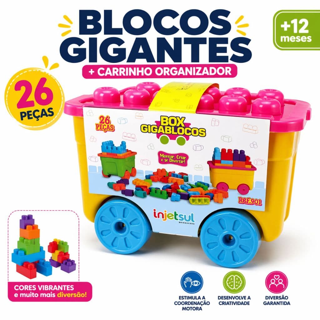 Blocos De Montar Grandes Infantil Educativo Carrinho 26 Peças Colorido Bebê Encaixe Fácil Brinquedo Primeira Infância