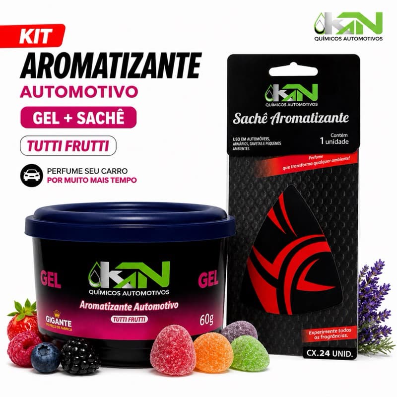 Cheirinho Kit c/2 Aromatizante Automotivo Tutti Frutti Gel 60g + Sachê Carro Longa Duração tutifruti
