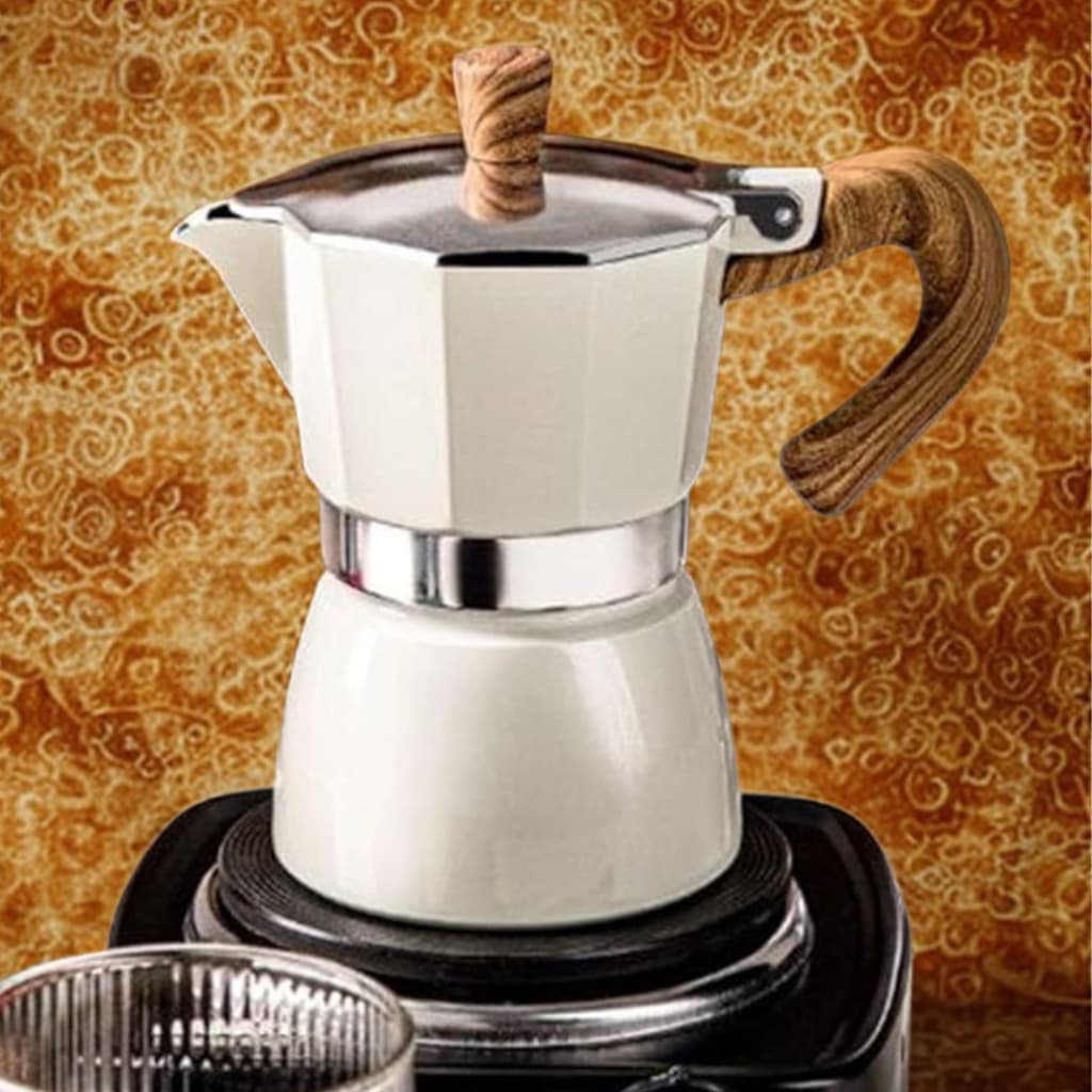 Cafeteira Italiana Moka Octogonal Clássica - Expresso De Alumínio 300ml Com Cabo De Madeira
