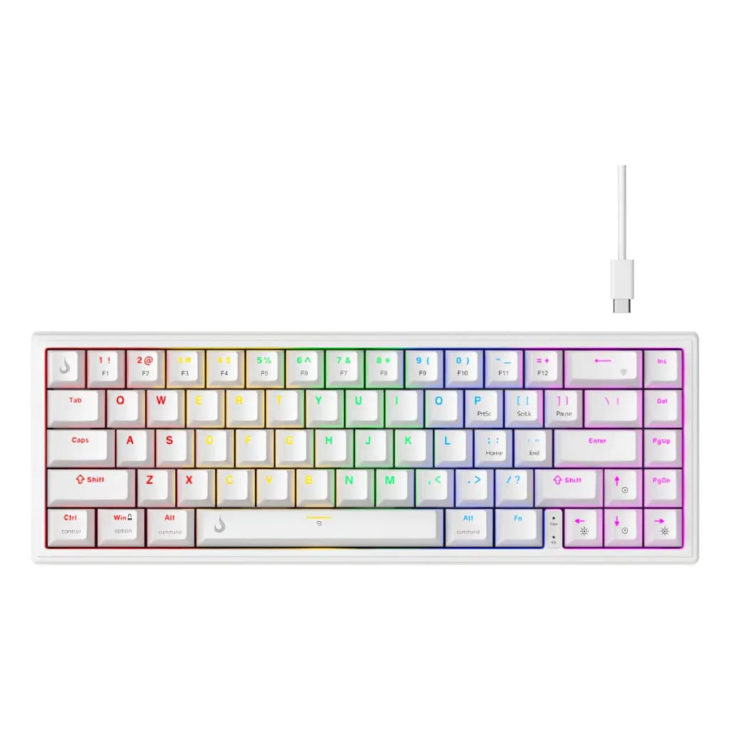 Teclado Mecânico Gamer Rise Mode GM1 Pro White RGB Switch Red Layout 65%