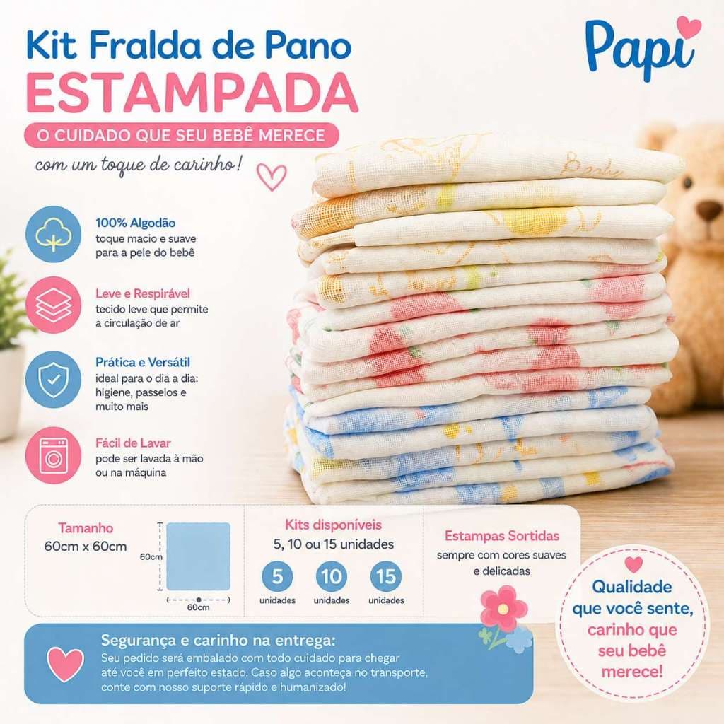Fraldas de pano 100% algodão bebê enxoval completo recém nascido