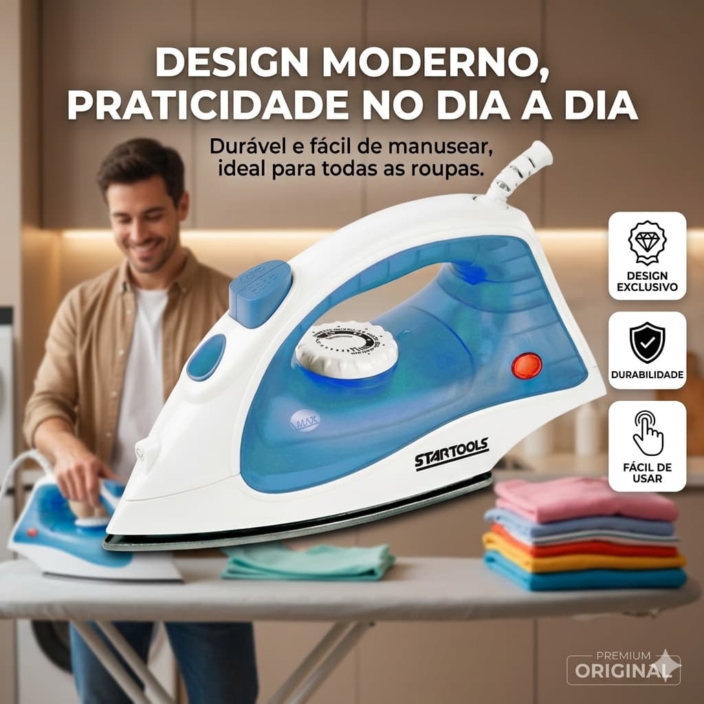 Ferro de Passar a Vapor Premium 1500W Base Cerâmica Antiaderente Spray Água 220V Potente Leve Roupa Sem Vinco