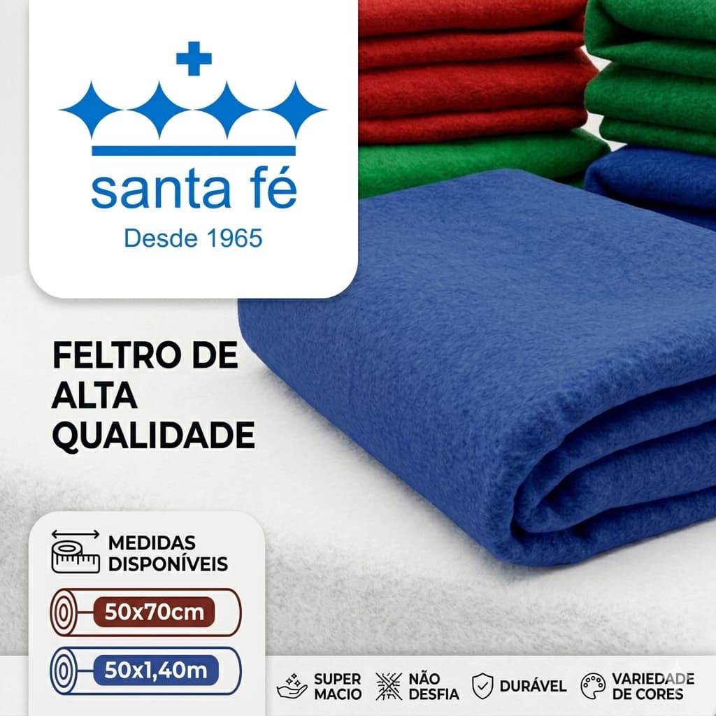 Tecido Feltro Liso Santa Fé 50cmx1,40mt e 50cmx70cm para Artesanato e Patchwork Várias Cores