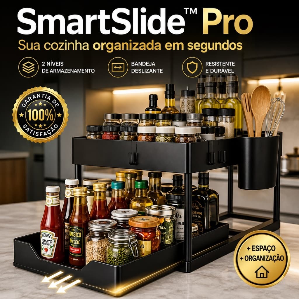 Organizador de Cozinha 2 Níveis com Bandeja Deslizante Porta Temperos Armário Pia Multiuso Preto Resistente SmartSlide™