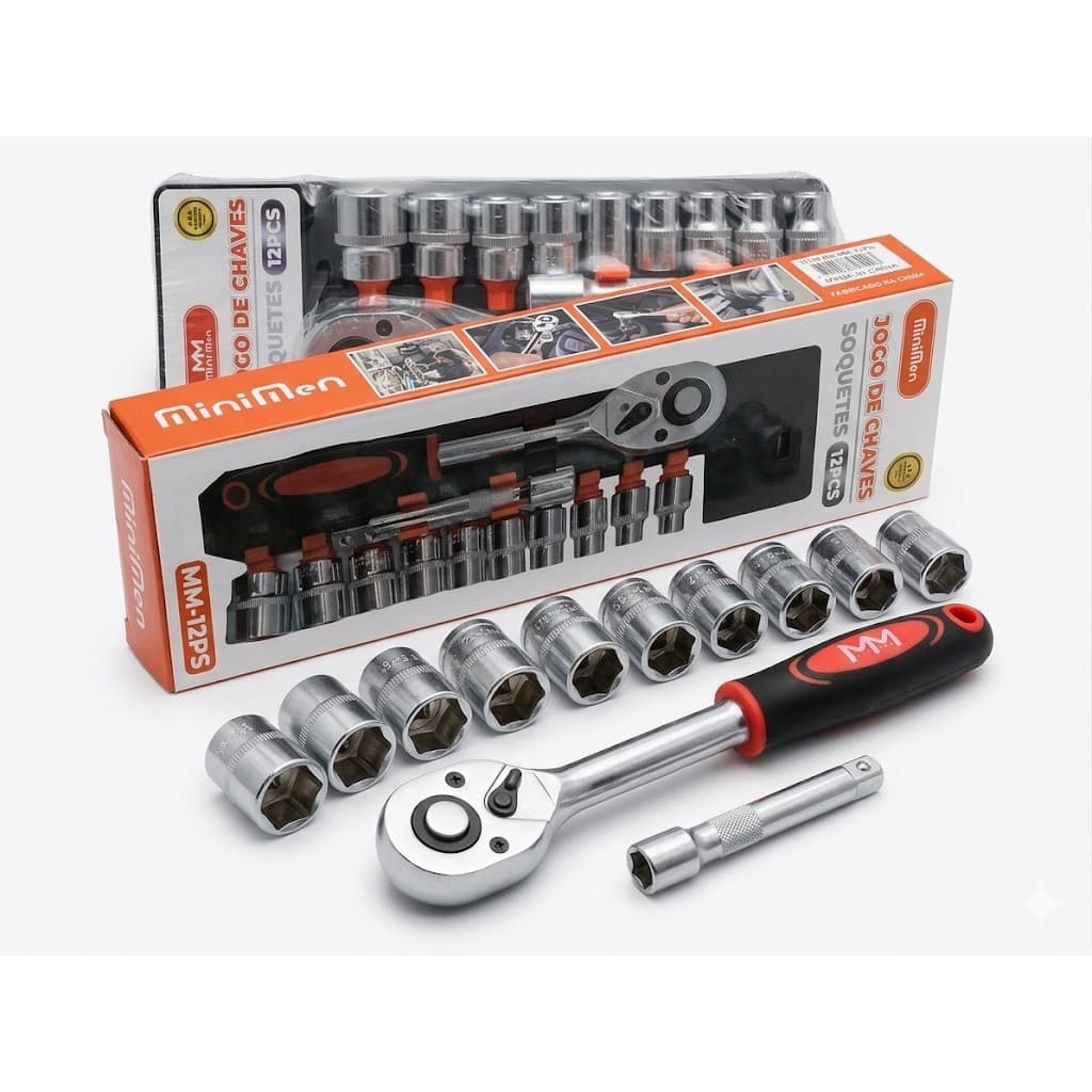 Kit Ferramentas Jogo De Chave Soquete Sextavado Catraca 12 Peças Suporte