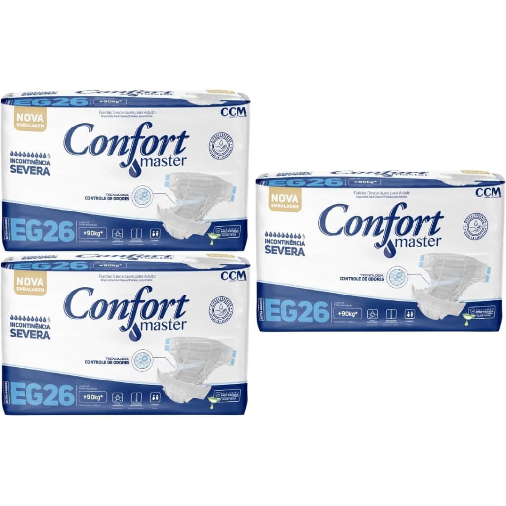 Kit 3 Fraldas Geriátricas Confort Master Atacado M G EG - 90 Unidades