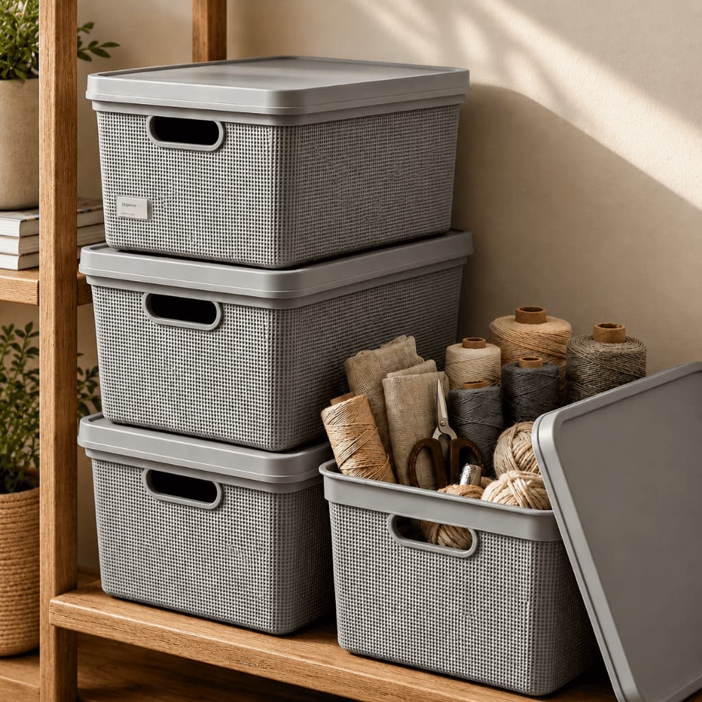 Kit 4 Caixas Organizadoras 15 Litros Tampa Grande Cesto Multiuso Cozinha Lavanderia Quarto Banheiro