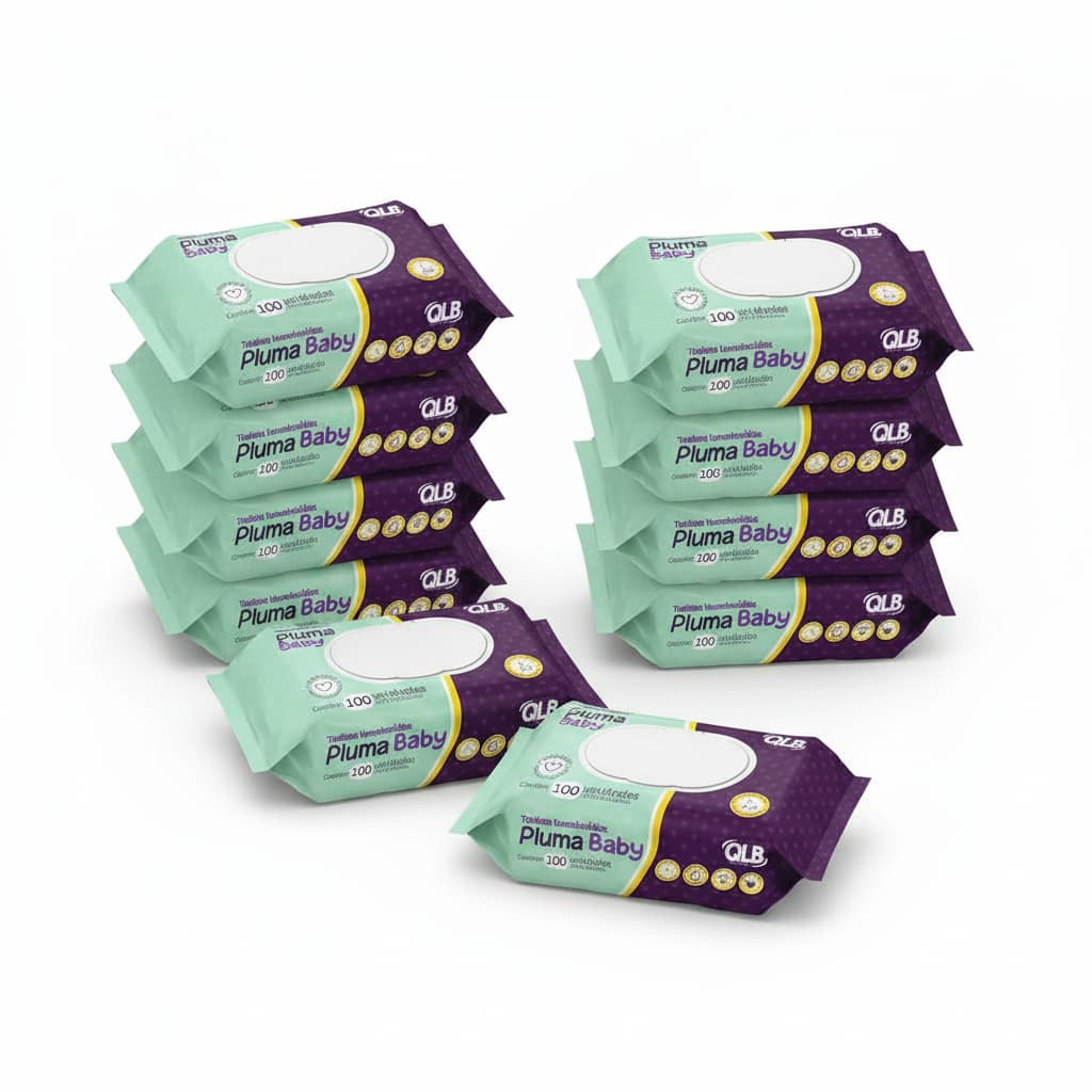 Caixa com 10 Lenços/Toalhas Umedecidas Pluma Baby c/ 100 Unidades Cada - Tampa FlipTop