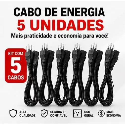Kit 5 Cabos de Energia Tripolar Reforçado Para PC TV Monitor Alta Qualidade kenzo seven