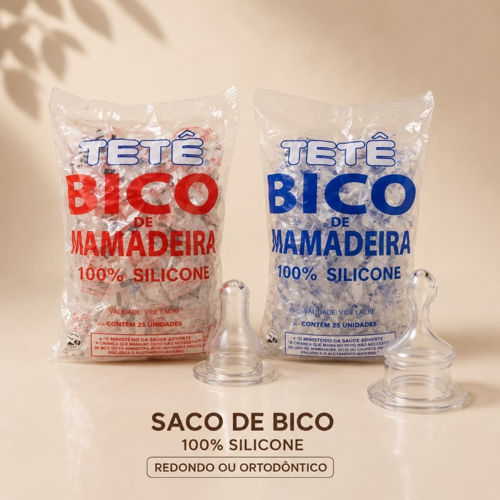 Kit Bico de Mamadeira Redondo ou Ortodôntico Universal c/25 unidades 100% Silicone (Tete) Infantil l Tamanho 2