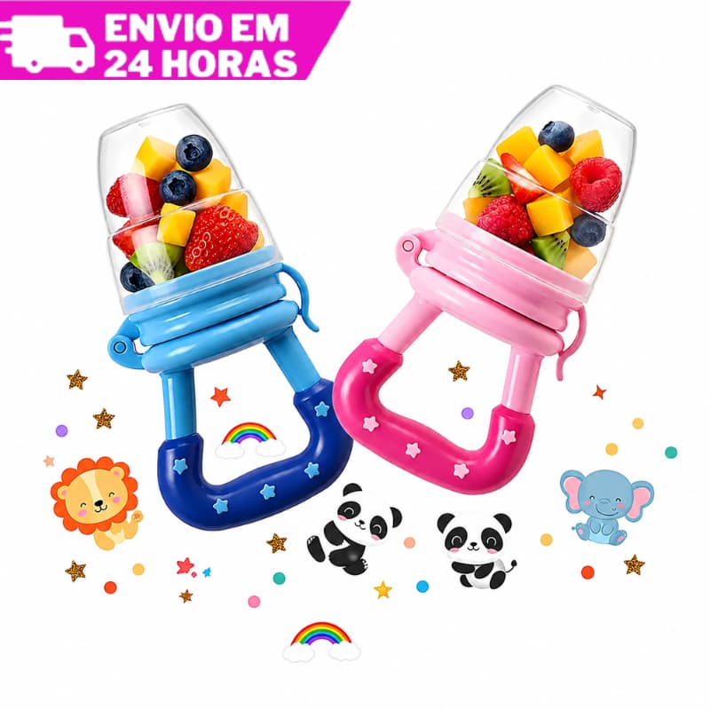 Chupeta Mordedor Alimentadora Bebê De Silicone Porta Fruta Azul e Rosa Mamadeira Dosadora