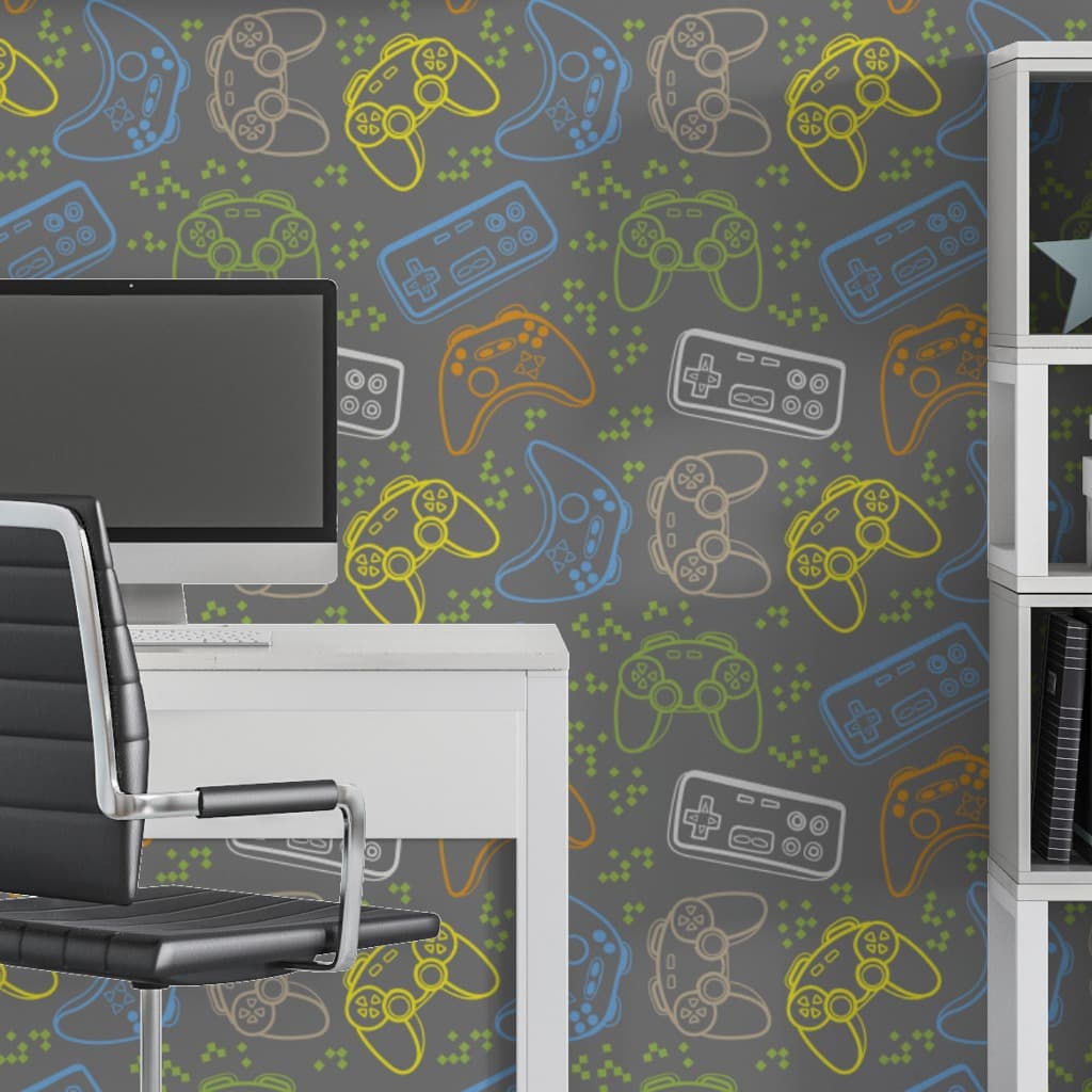 Papel de Parede Gamer Decoração Para Quartos - Adesivo de Parede de Alta Fixação 12 Metros