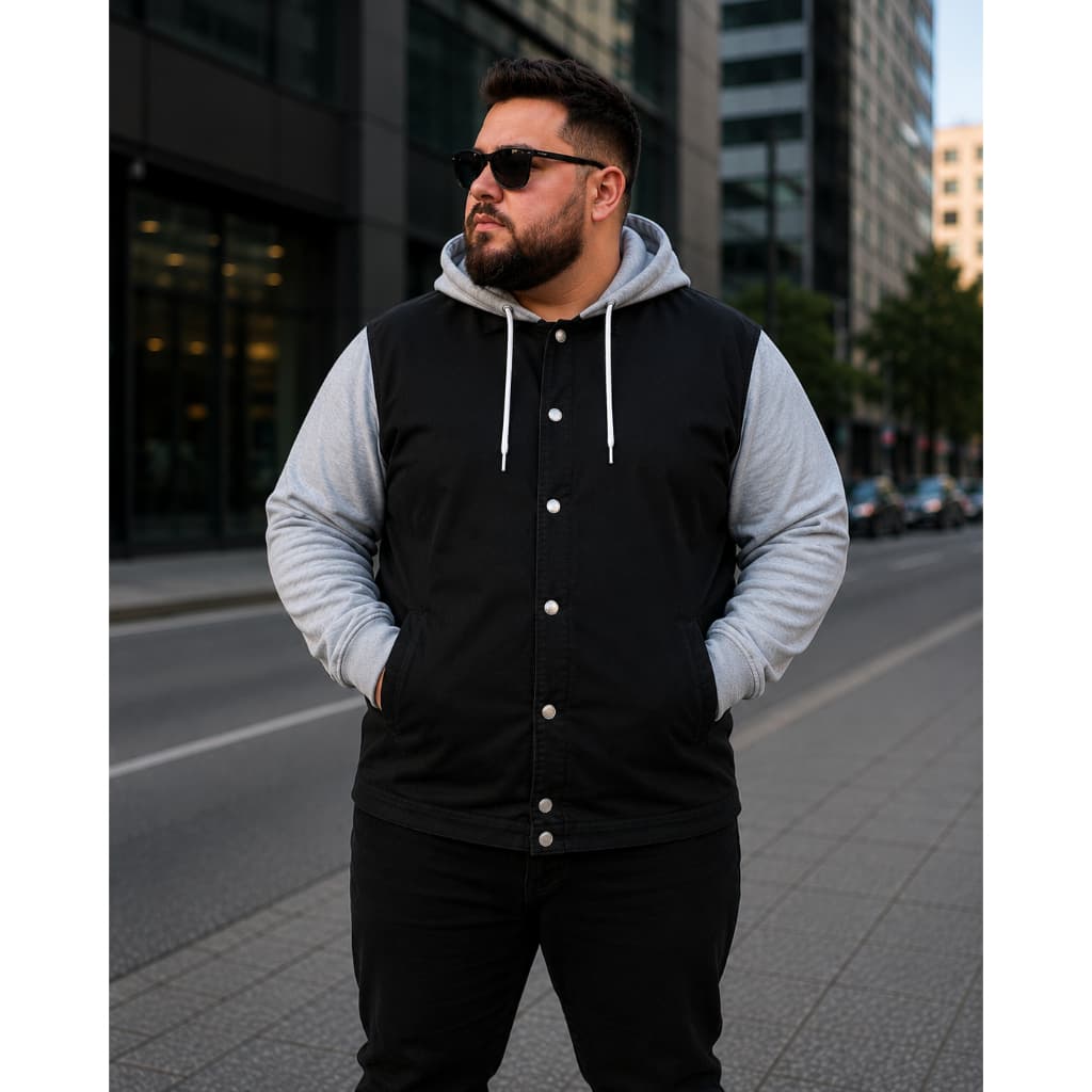 Jaqueta Jeans Plus Size Masculina Com Cap uz Ajustavel Moletom Casual