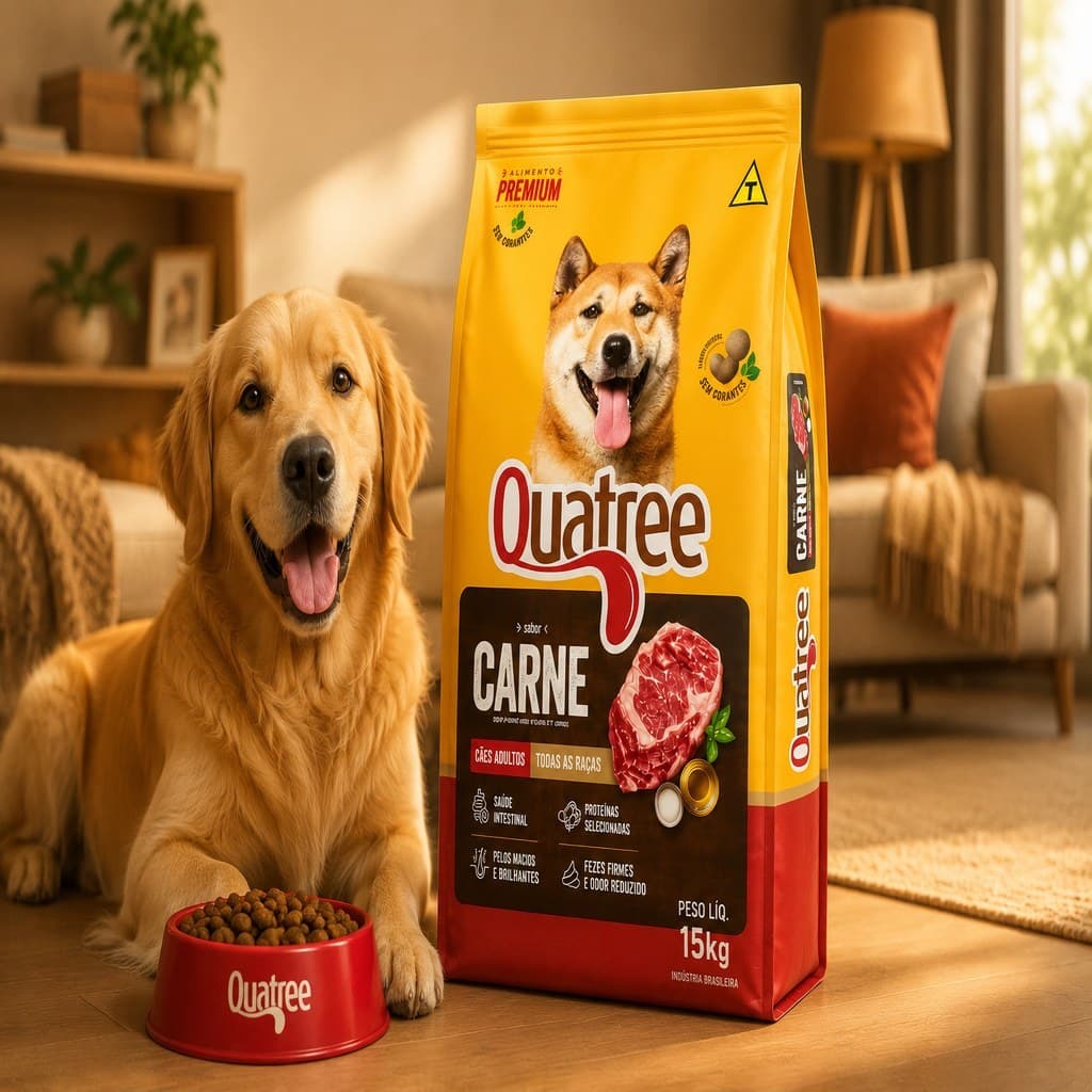 Ração Cachorro Adulto15kg Quatree Gourmet Todas Raças Sabor Carne