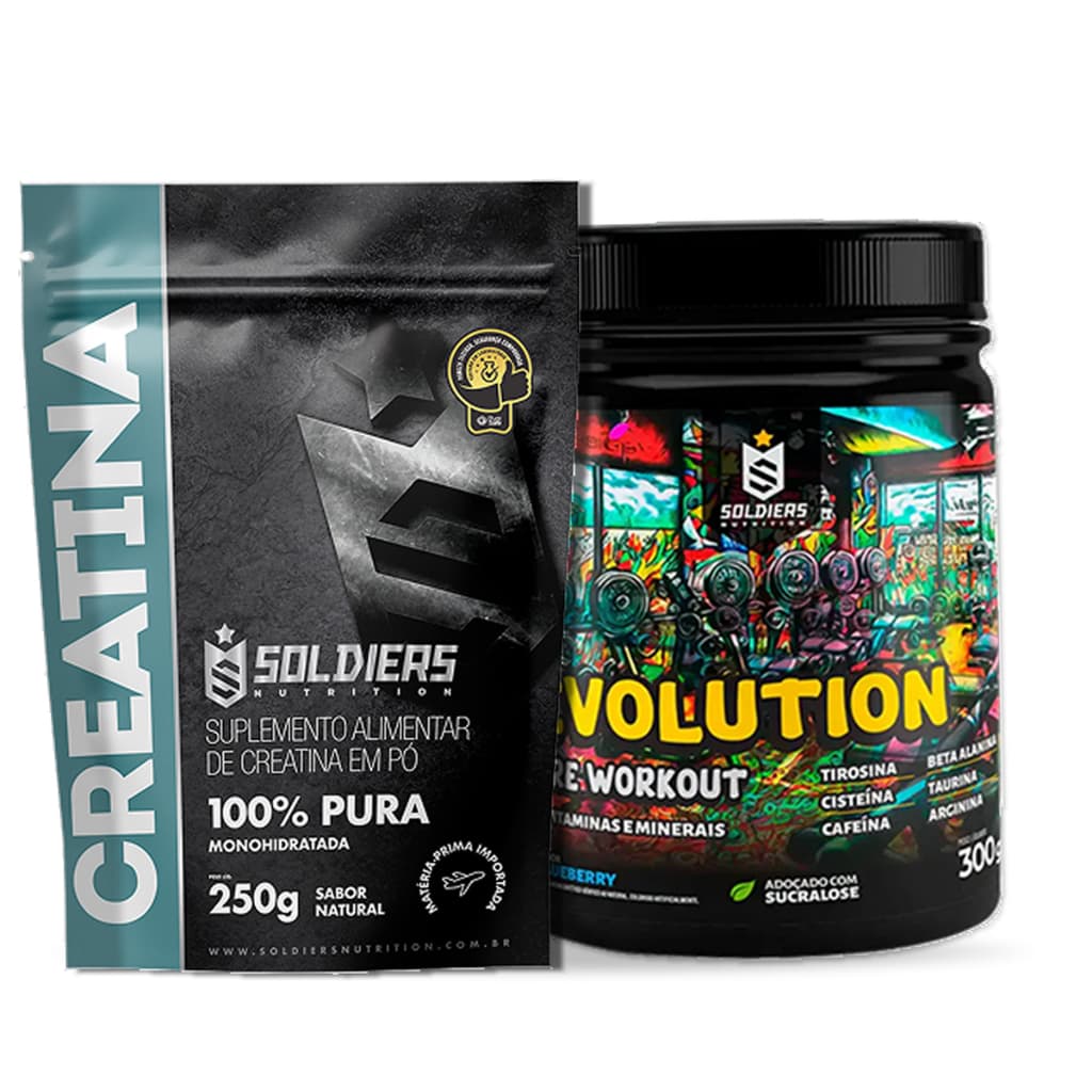 Kit Creatina 250g + Pré Treino Evolution 300g Para Rotina de Treinos - Soldiers Nutrition
