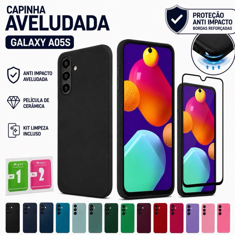 Capinha Capa Samsung Galaxy A05s Anti Impacto Aveludada + Película de Cerâmica