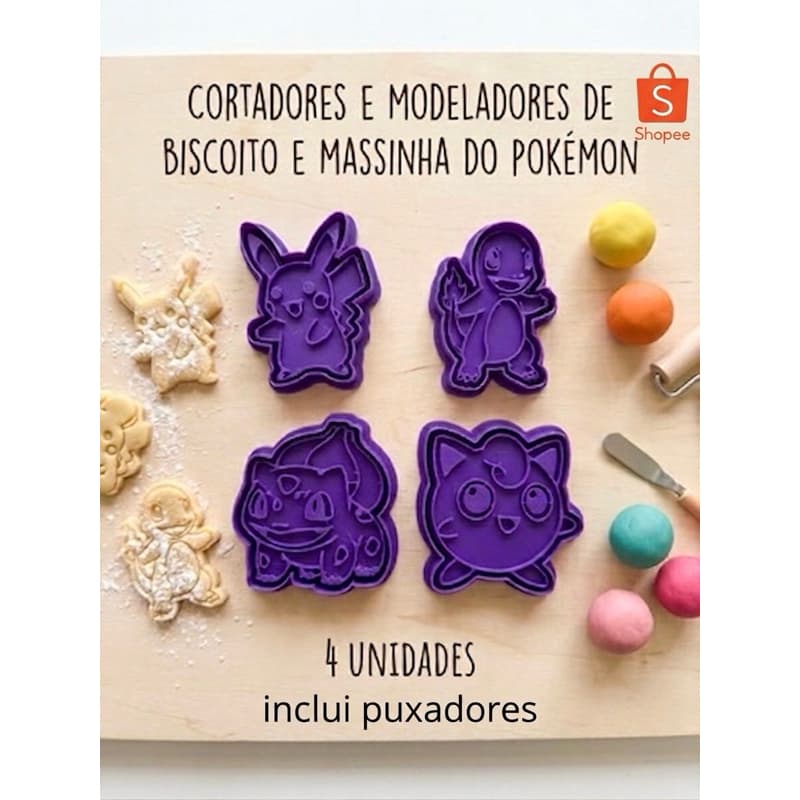 Kit 4 Cortadores e Modeladores Pokémon – Biscoito e Massinha de Modelar