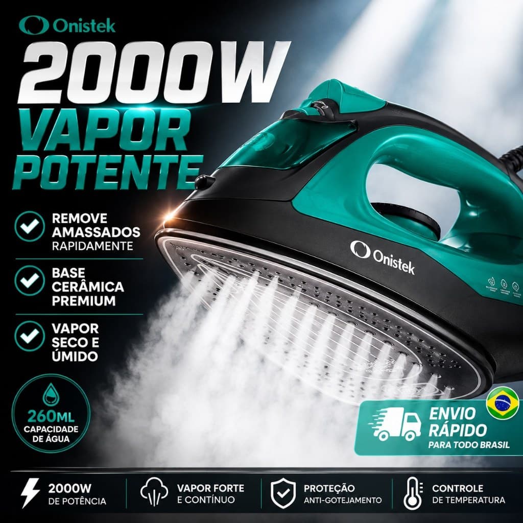 Ferro De Passar A Vapor 2000W Base Cerâmica 260ml Vapor Ajustável 220V Onistek