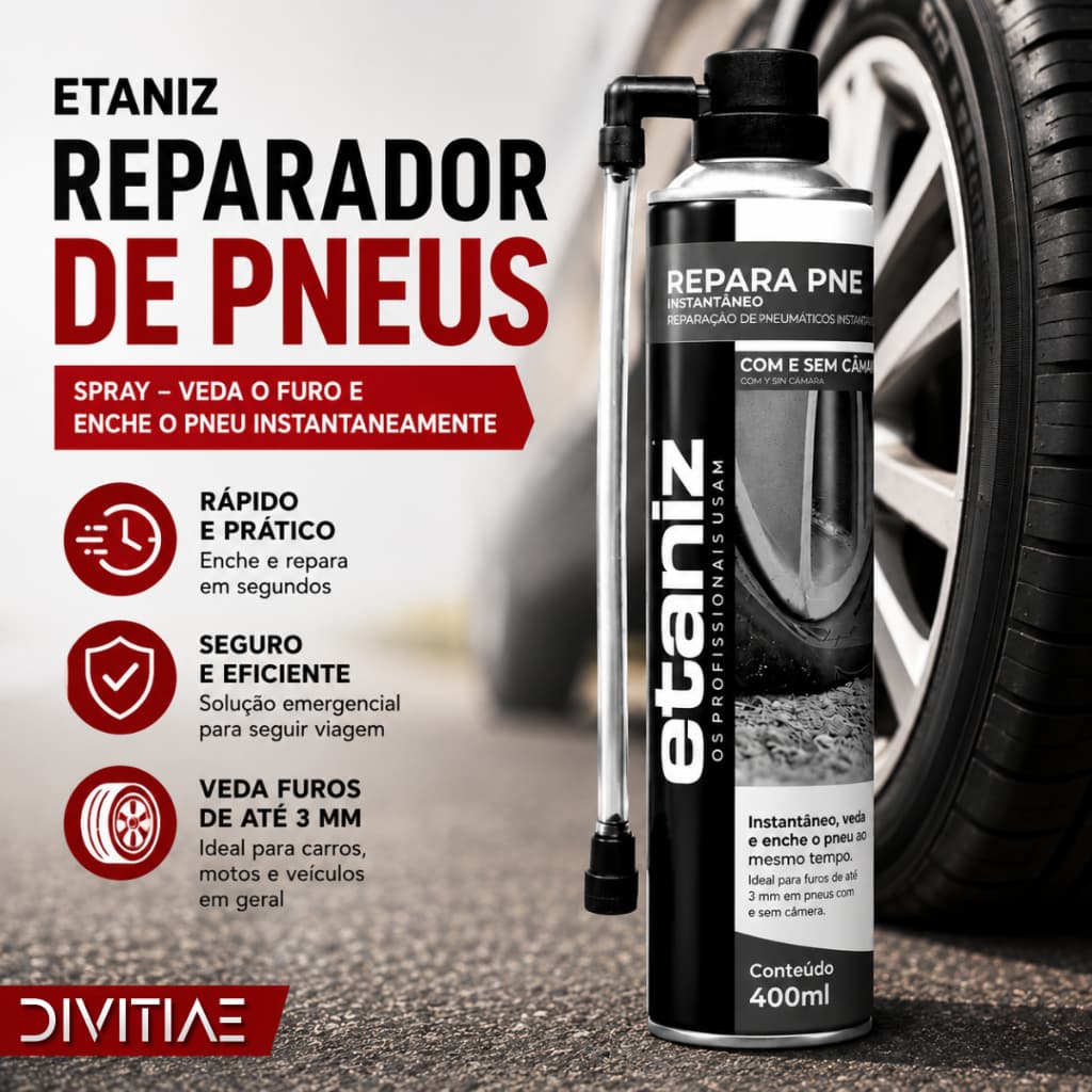Reparador de Furo Pneu Spray Instantâneo Carro Bike Moto Moto Elétrica 400 Ml