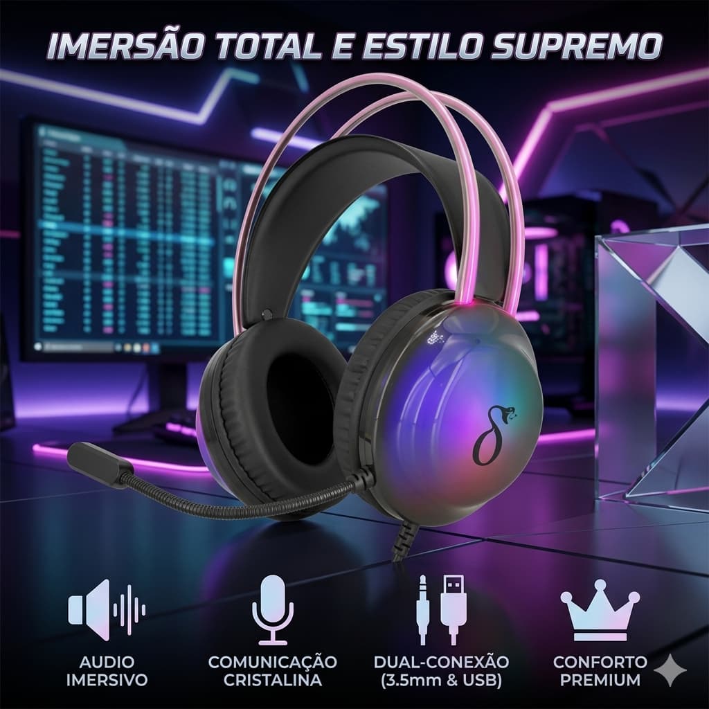Headphone Gamer DELTA F4132 RGB Estéreo Com Microfone Para PC Notebook PS4