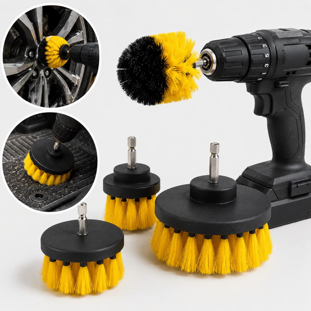 Escova Rotativa Para Furadeira Kit 3 Peças Limpeza Pesada Piso Estofado Carro Parafusadeira