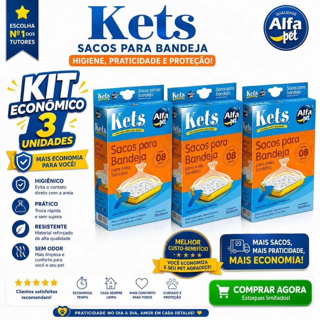 Kit C/ 3 caixas Kets Sacos para Bandeja de Gato Areia Sanitária 8un 55x35cm