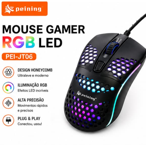 Mouse Gamer RGB Peining PEI-JT06 USB LED Honeycomb Leve Notebook PC Gamer