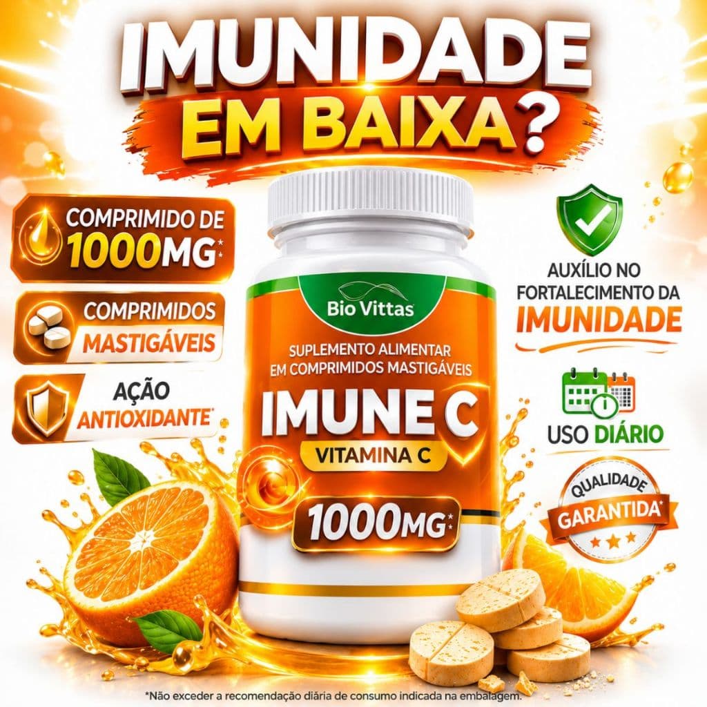 Vitamina C Mastigável 500MG - Ácido Ascóbico Adulto  | Suplemento Sistema Imune C - Bio Vittas