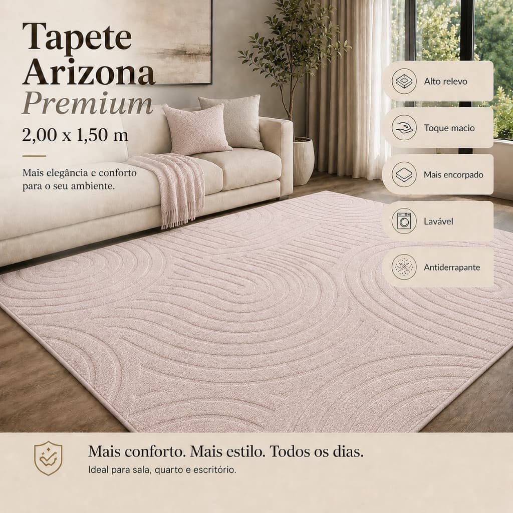 Tapete Sala 2,00x1,50 Alto Relevo Moderno Premium Macio Antiderrapante Quarto Decorativo Rosa Claro