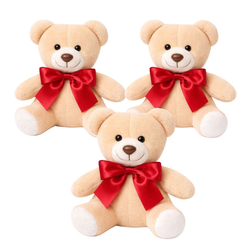 🧸Trio Ursinhos de Pelúcia com Laço Luxo Kit 3 Ursos Decorativos para Quarto de Bebê Enxoval Infantil