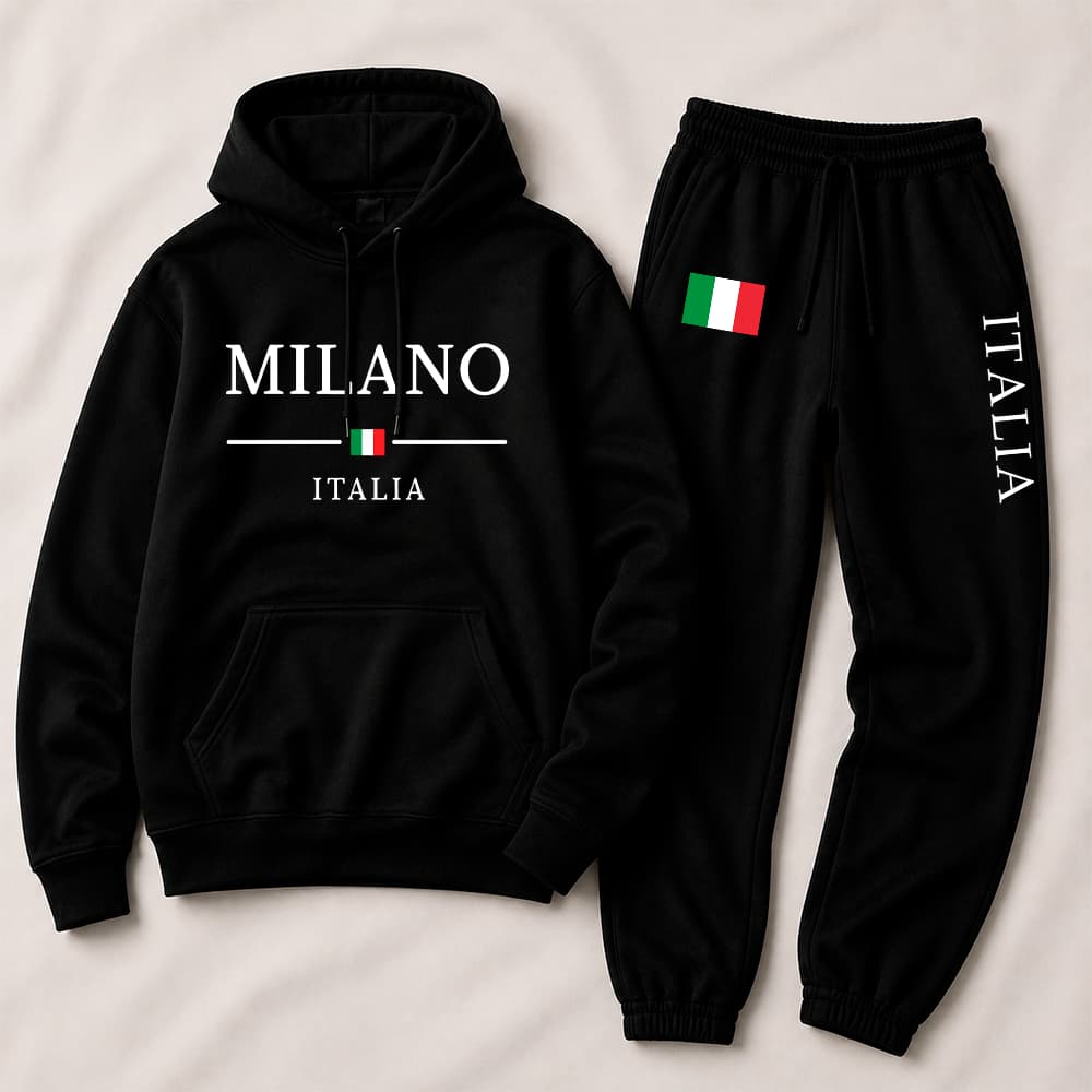 Kit Conjunto Masculino Moletom Canguru Capuz e Calça Moletom Jogger Milano Itália Milão Minimalista