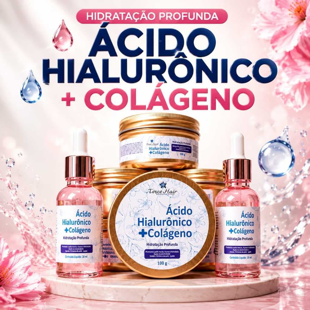 Kit Hidratação Profunda Ácido Hialurônico Com Colágeno Anti-idade Sérum + Creme