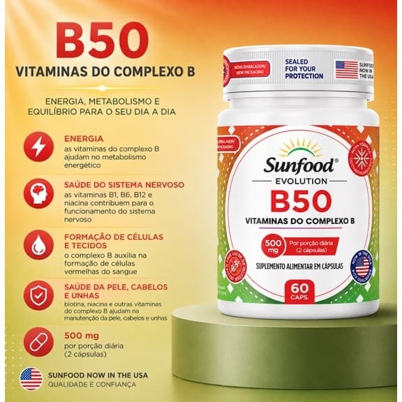 B50 Vitaminas do Complexo B 500mg 60 caps | Suplemento Alimentar
