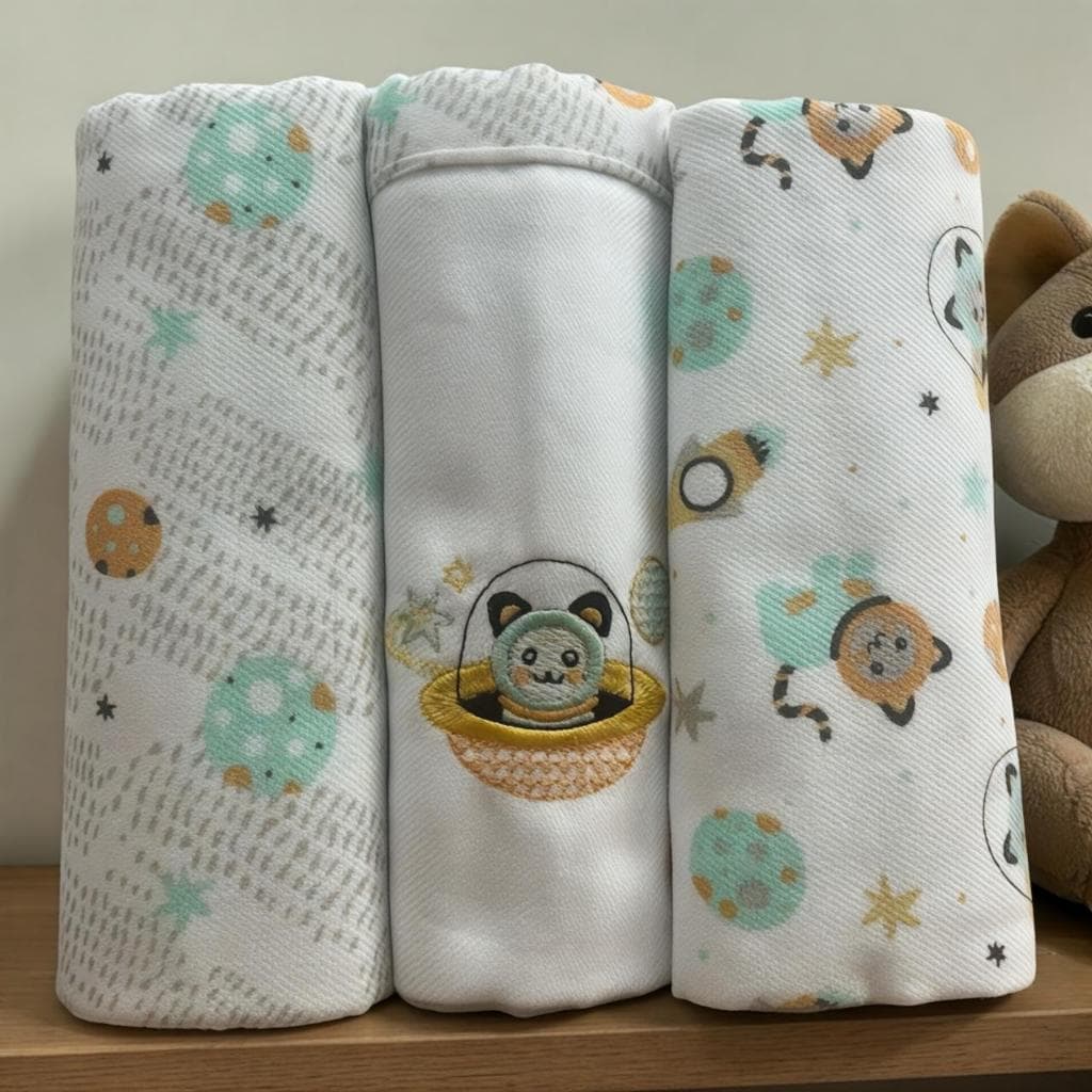 Cueiro Bebê Flanelado 100% Algodão | Kit 3 Unidades 80x80cm | Enxoval Recém-Nascido Baby Nice - Gatinho | Ursinho