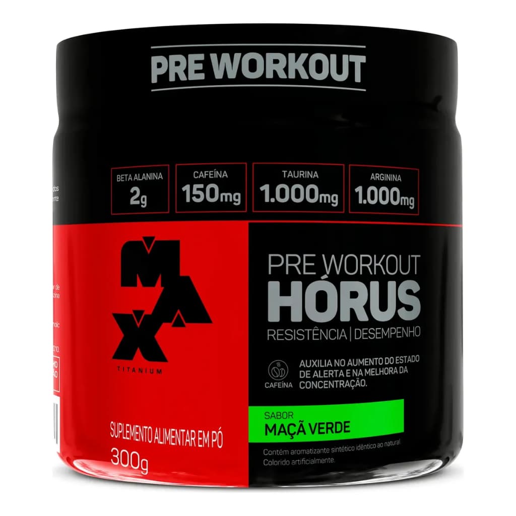Pré Treino Horus Pote 300g Max Titanium - Pré Workout Linha Horus Suplemento em Pó Sabor Maçã Verde