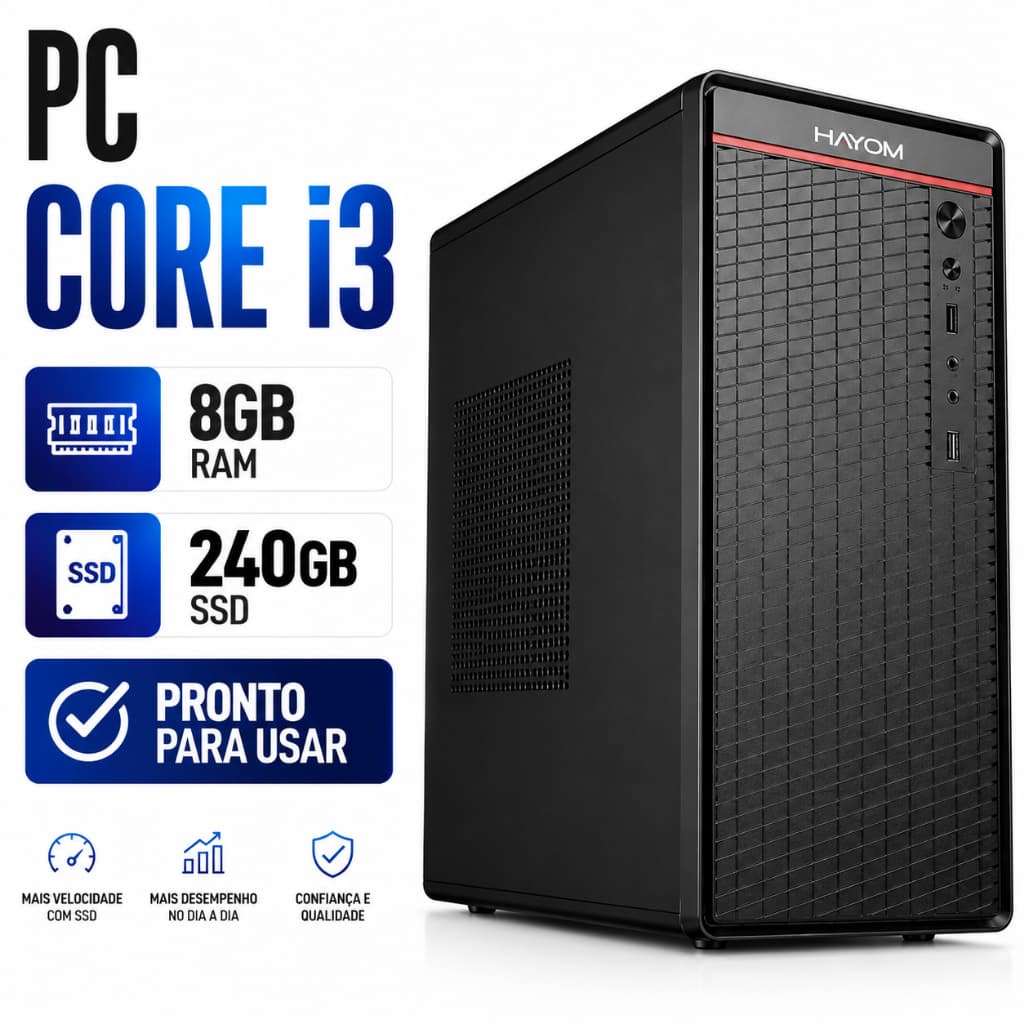 Computador PC Core i3 8GB RAM SSD 240GB Desktop Completo Windows 11+ Office Para Escritório Home Office Estudos Trabalho