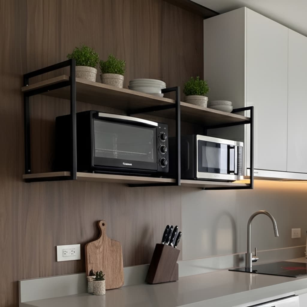 Estante Suspensa Industrial Suporte Micro-ondas Prateleira Parede Cozinha Lavanderia