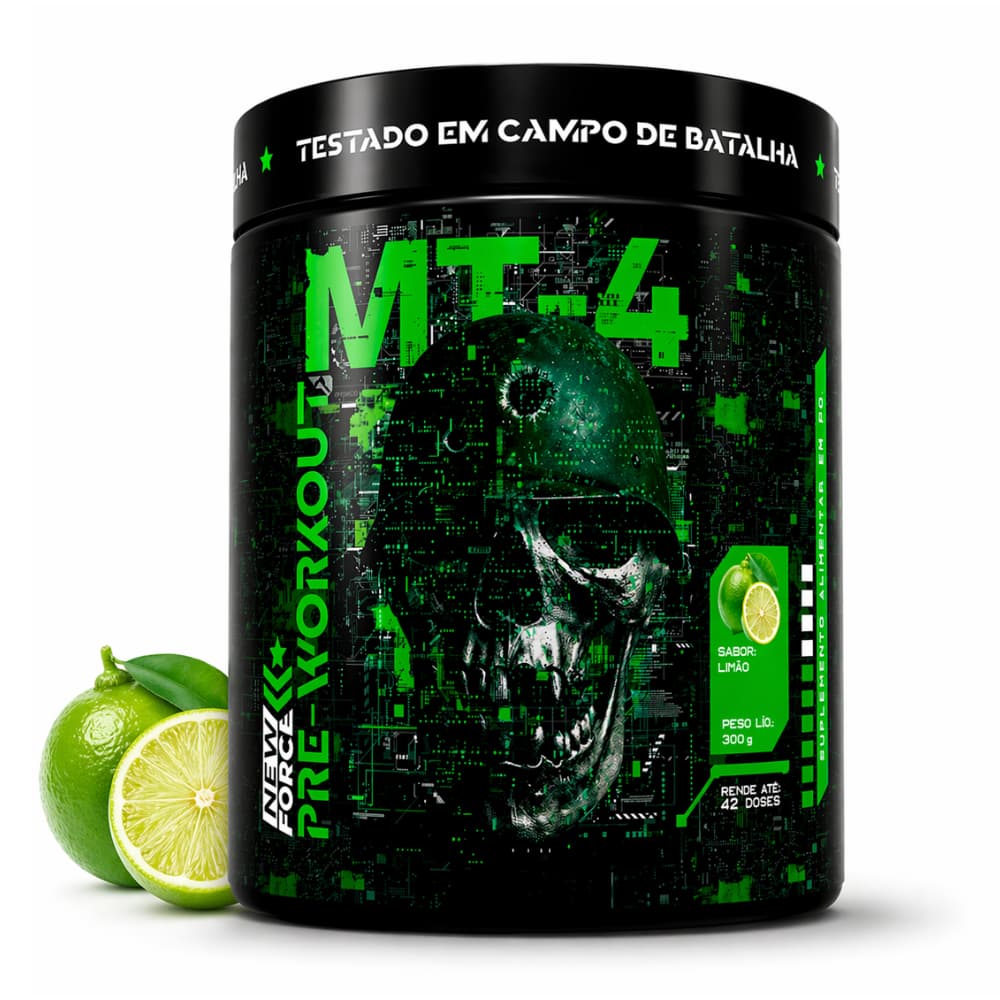 Pré Treino Suplemento 300g MT-4 New Force Limão Pre-Workout Energia Foco Alta Performance