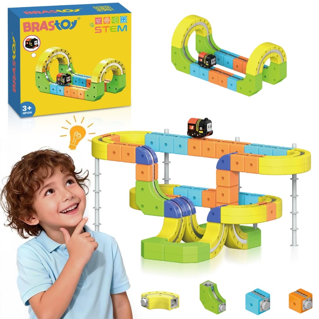 Brinquedo trilhos de trem com imãs  Brinquedo educativo de montagem 3D  A partir de 3 anos  Trem elétrico