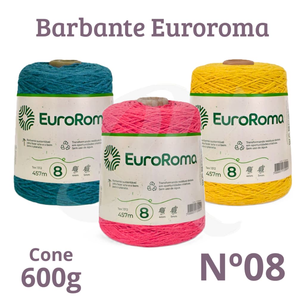Barbante EuroRoma nº8 Colorido 600g Fio 457m para Croche Trico e Artesanato