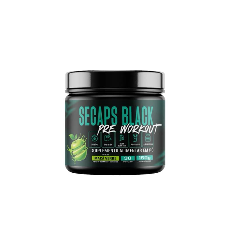 Pré treino Secaps Black 150g Sabor Maçã Verde Suplemento Alimentar em Pó