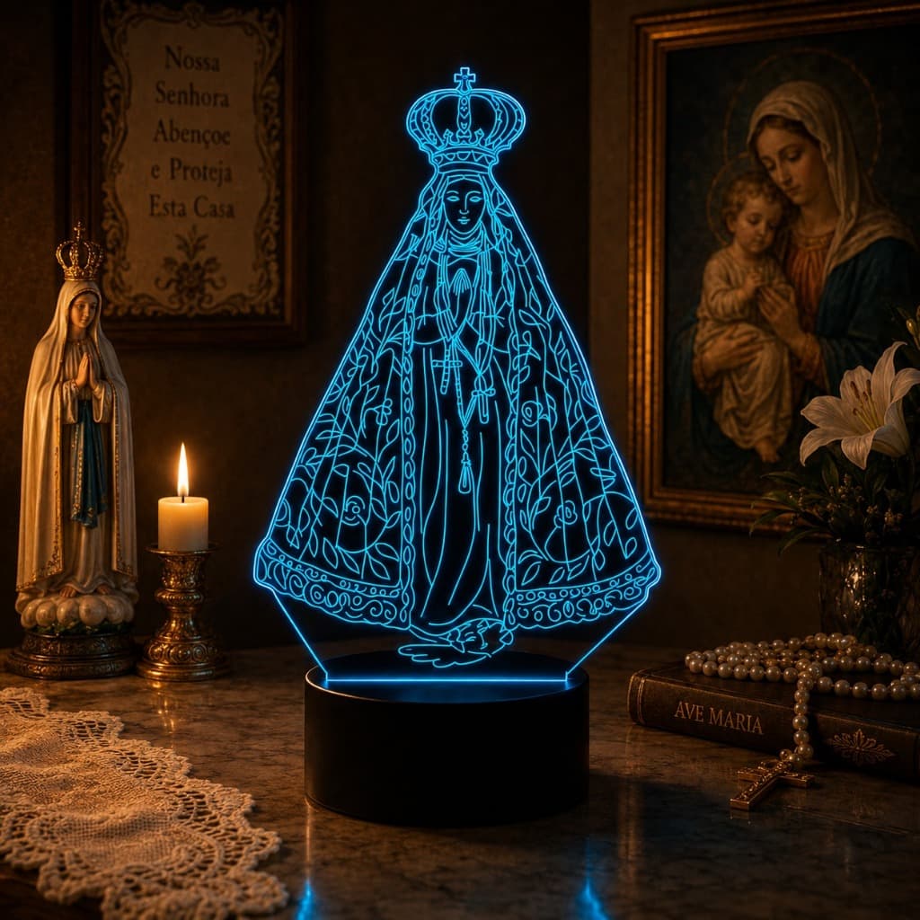 Luminária Led 3d | Nossa Senhora Aparecida | Abajur Presente Criativo Decoração Multicores