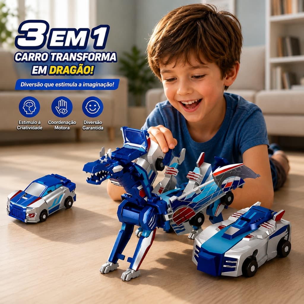 Brinquedo 2 em 1 Carro que Transforma em Dragão Robô Infantil Educativo