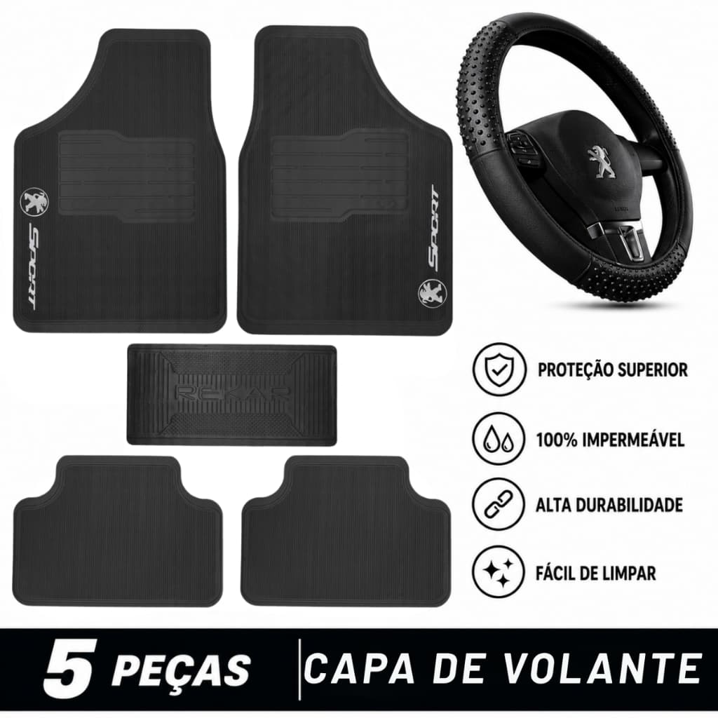 Jogo Tapete Automotivo Peugeot +capa Volante Prata