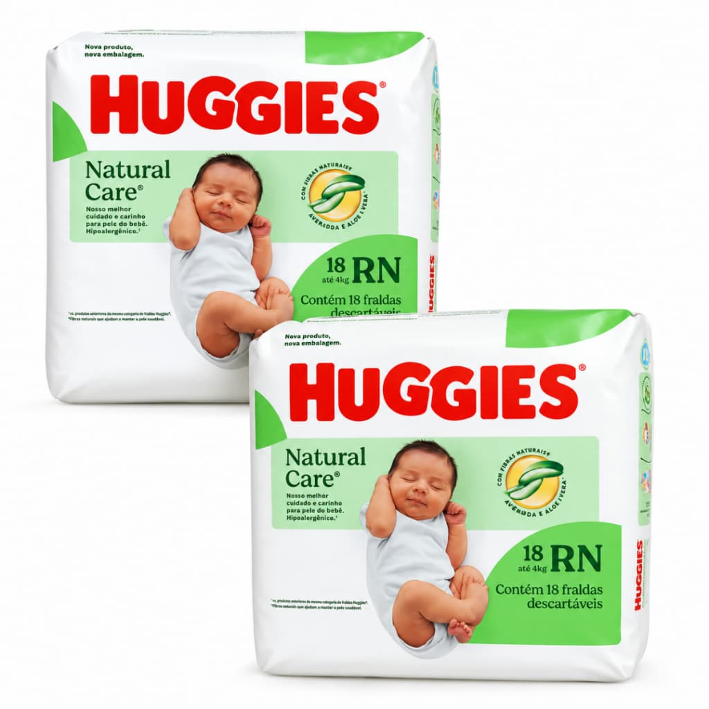 Kit 2 Pacotes de Fraldas Descartáveis Huggies RN 18 Unidades