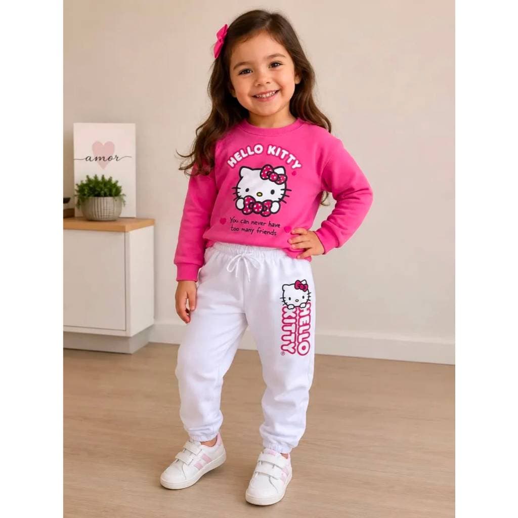 Conjunto Infantil Hello Kitty Moletom Confortável moletom inverno conjunto para o frio calça e blusa